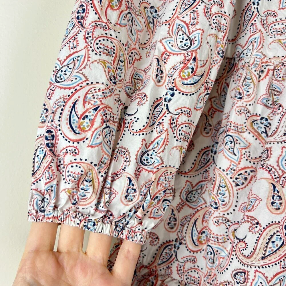 Crewcuts Girls Cream Paisley Printed Cotton Poplin Puff Sleeve Dress